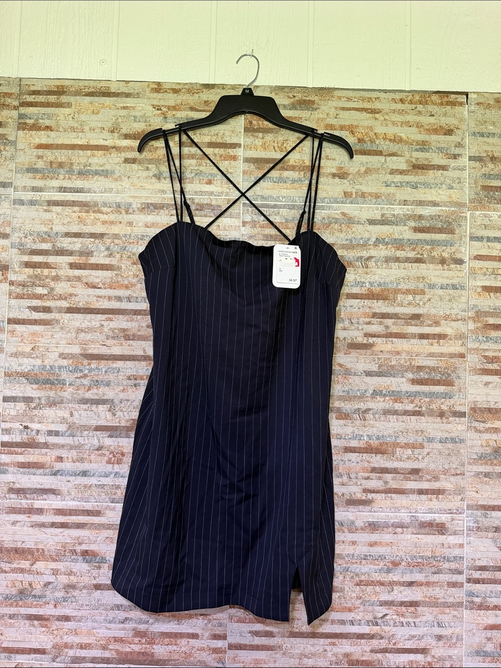 Elodie dark blue Pinstripe Crisscross Strap Mini Dress